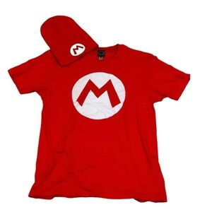 Nintendo Mario Bros Tshirt Hat Beanie Red White M Halloween Costume Rapper